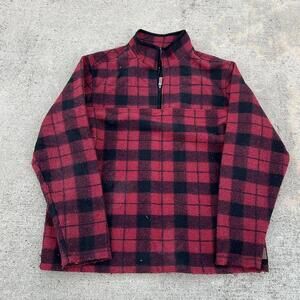 Vintage Q Zip Red Black Lumberjack Plaid Fleece Pullover XL
